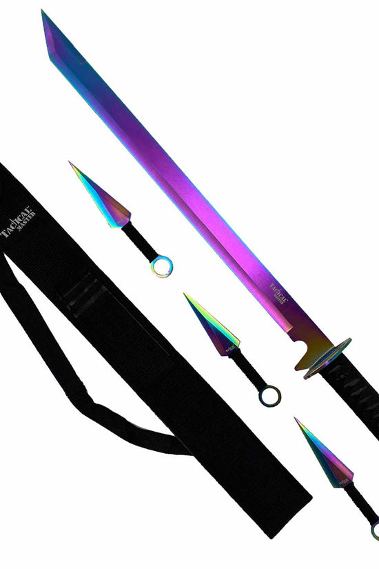 Tactical Master 26" Rainbow Machete w/3 Pcs throwing Knives