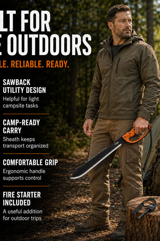 Man holding large outdoor machete- Guild Arms.