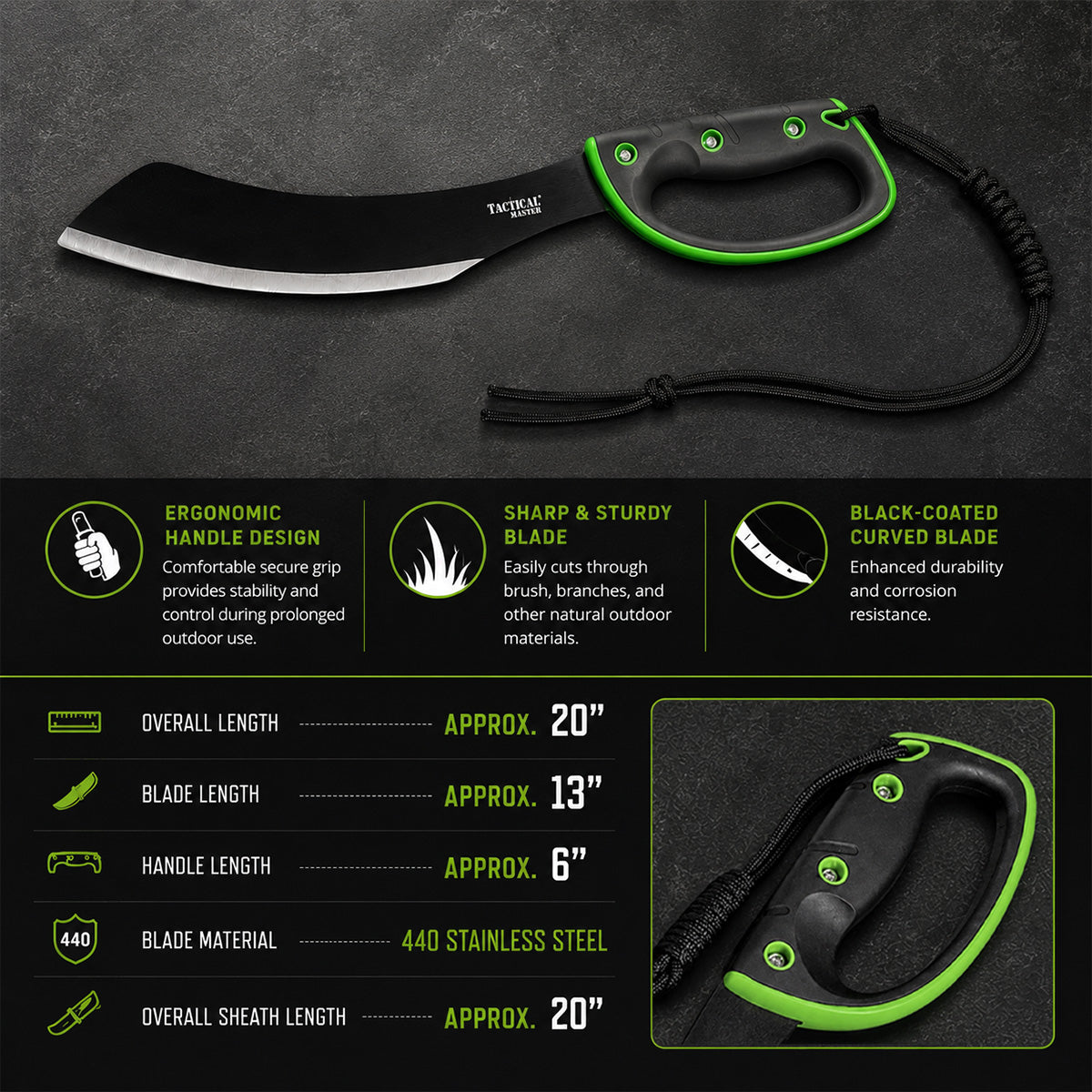 Tactical Master 20" Machete w/ Fire Starter & Sheath included.
