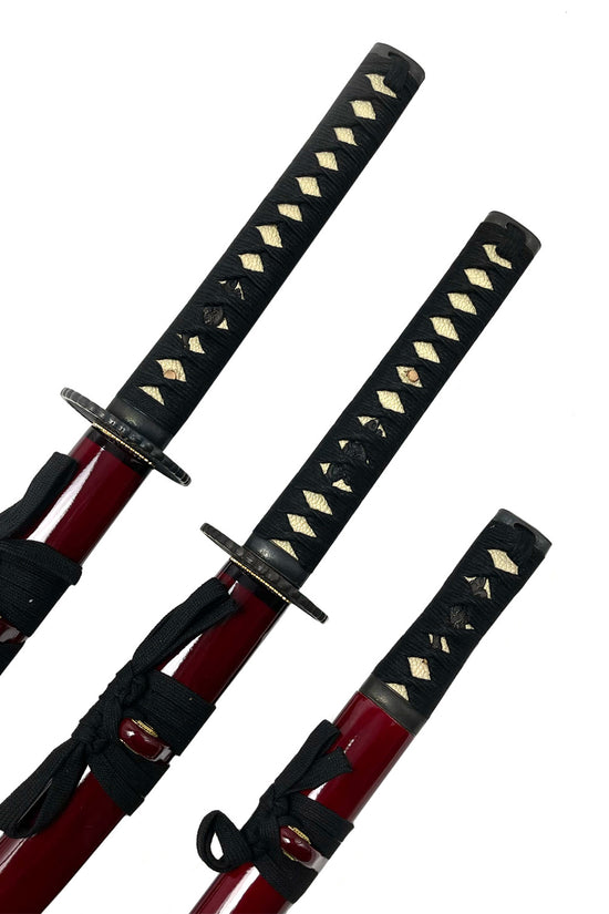Musha Burgundy 3 PCS Samurai Sword Set w/ Stand