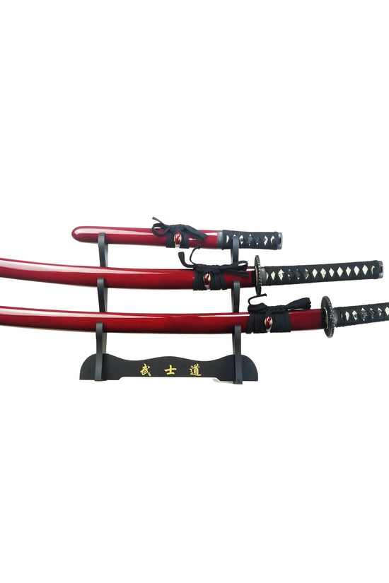 Musha Burgundy 3 PCS Samurai Sword Set w/ Stand