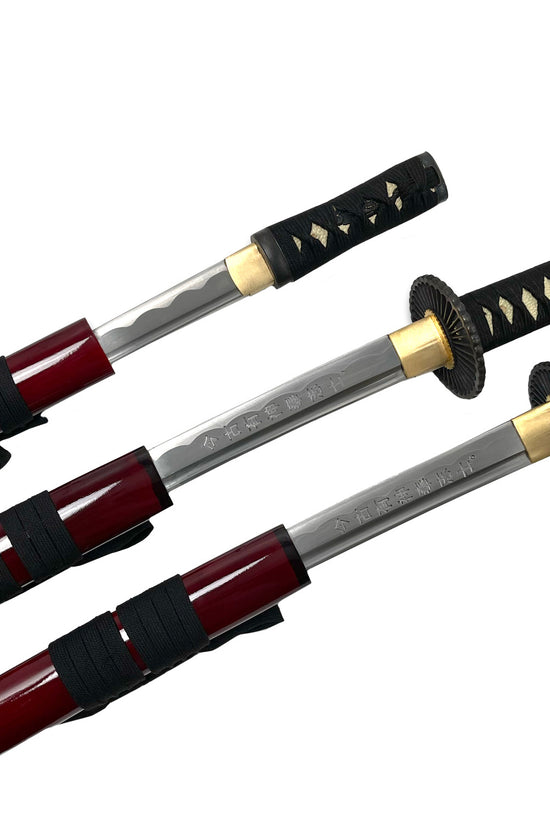 Musha Burgundy 3 PCS Samurai Sword Set w/ Stand