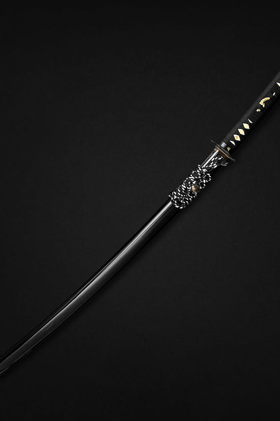 An elegant black Japanese katana sword.