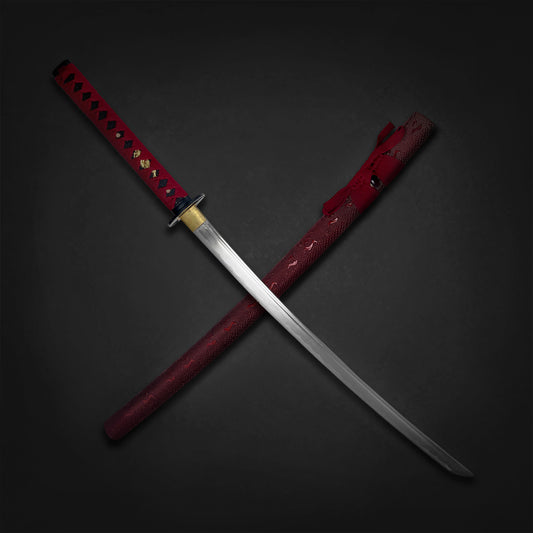 Musha 41" Hand Forged Burgundy Samurai Sword w/ Stand