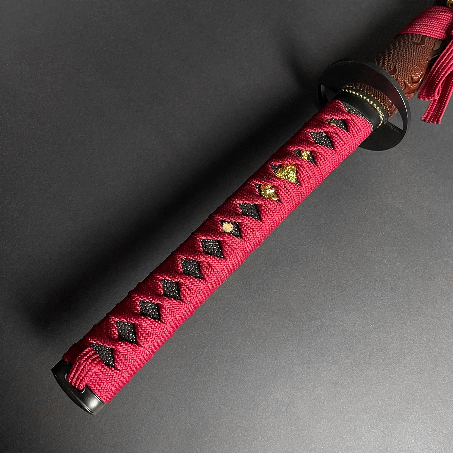 Musha 41" Hand Forged Burgundy Samurai Sword w/ Stand