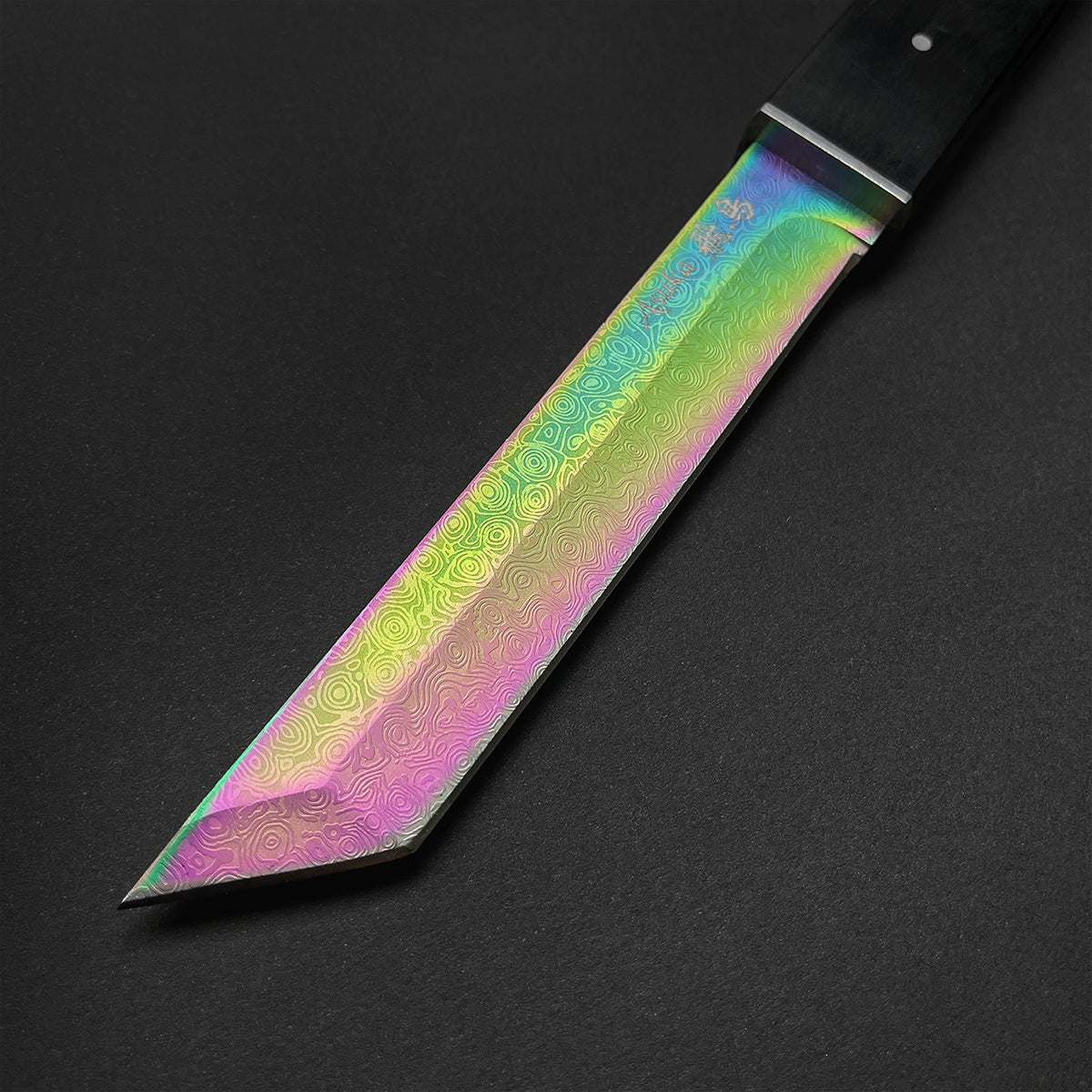 Asuka Rainbow Full Tang Tanto Damascus Engraved Blade