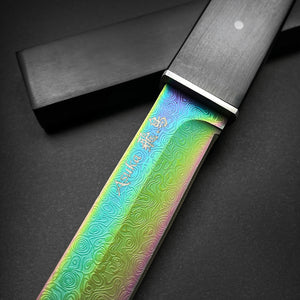 Asuka Rainbow Full Tang Tanto Damascus Engraved Blade