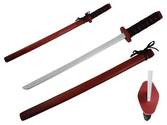 29 1/2" Red Wooden Samurai Sword with scabbard