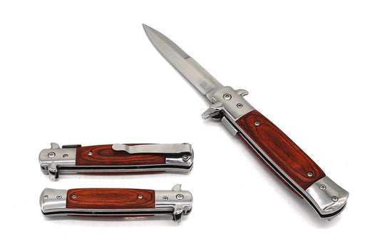 Falcon 9" Spring Assisted Stiletto Knife w/ Wood handle.