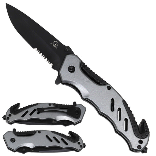 Falcon Spring-Assisted Knife, Black 440 Steel Blade & Gray Aluminum | KS1015GY