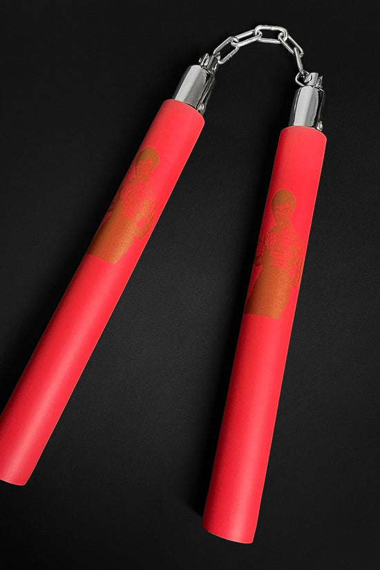 12 inch red foam Bruce nunchaku with metal chain martial arts practice gear