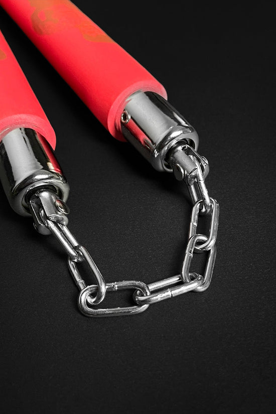 12 inch red foam Bruce nunchaku with metal chain martial arts practice gear