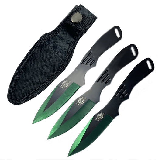 6" Overall 3 PC Green Throwing Knife Se w/ Nylon Sheath Included