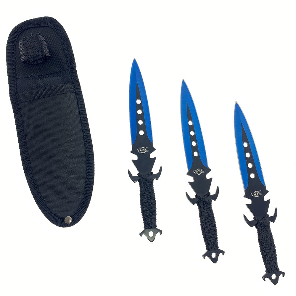 3 PCS 8 1/2" Blue Jack Throwing Knife Set w/ nylon sheath