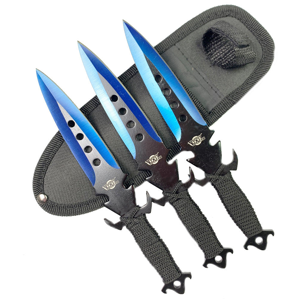 3 PCS 8 1/2" Blue Jack Throwing Knife Set w/ nylon sheath