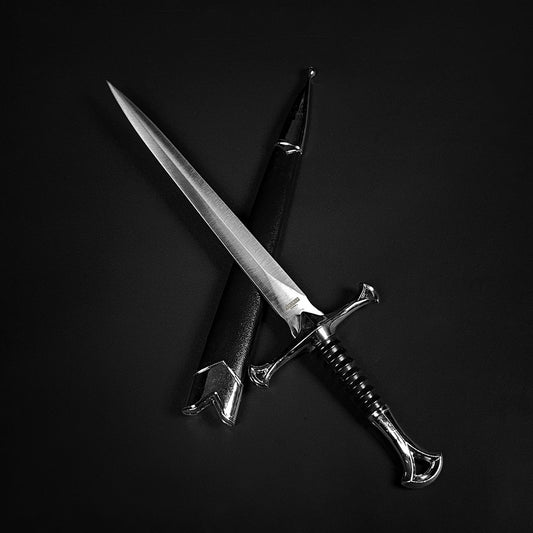 Anduril Medieval Fantasy Dagger with a sleek blade and detailed hilt, accompanied by a fitted sheath