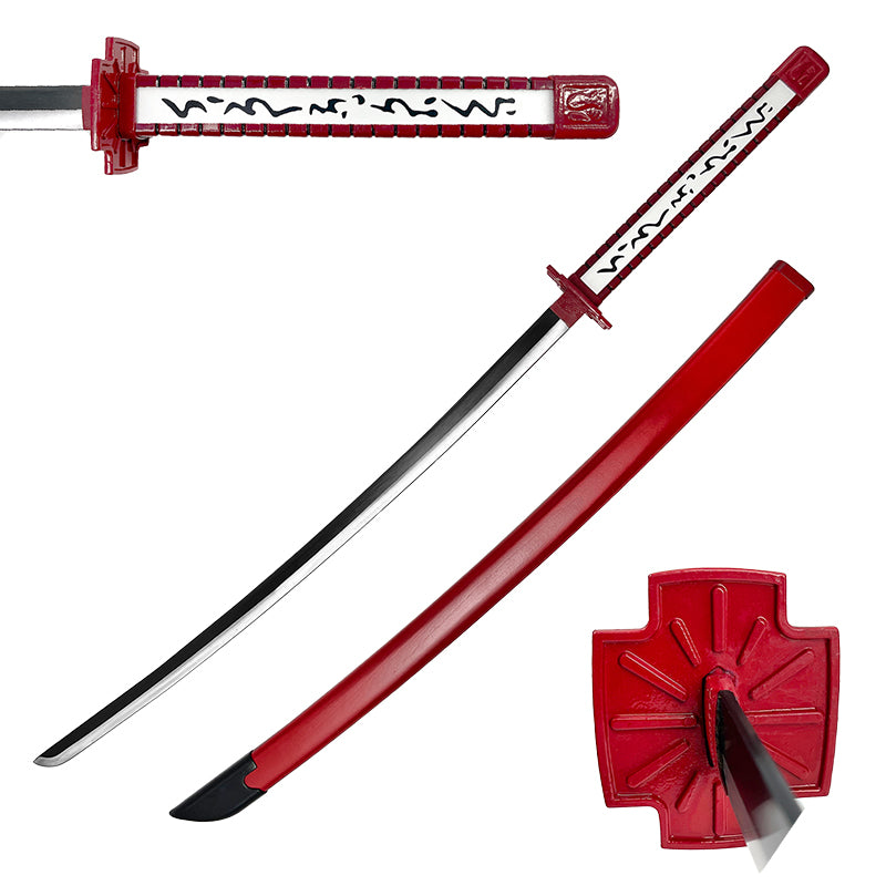 Guild Arms Anime Fantasy Samurai Sword with a sleek red handle and sharp curved blade