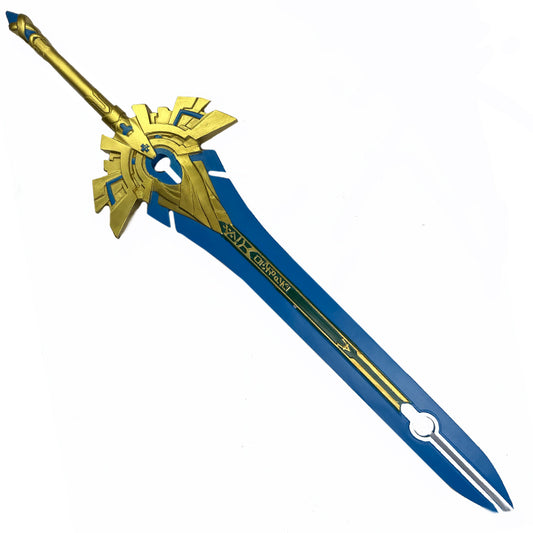 Anime Impact Fiberglass Sword by Guild Arms with a striking blue and gold design