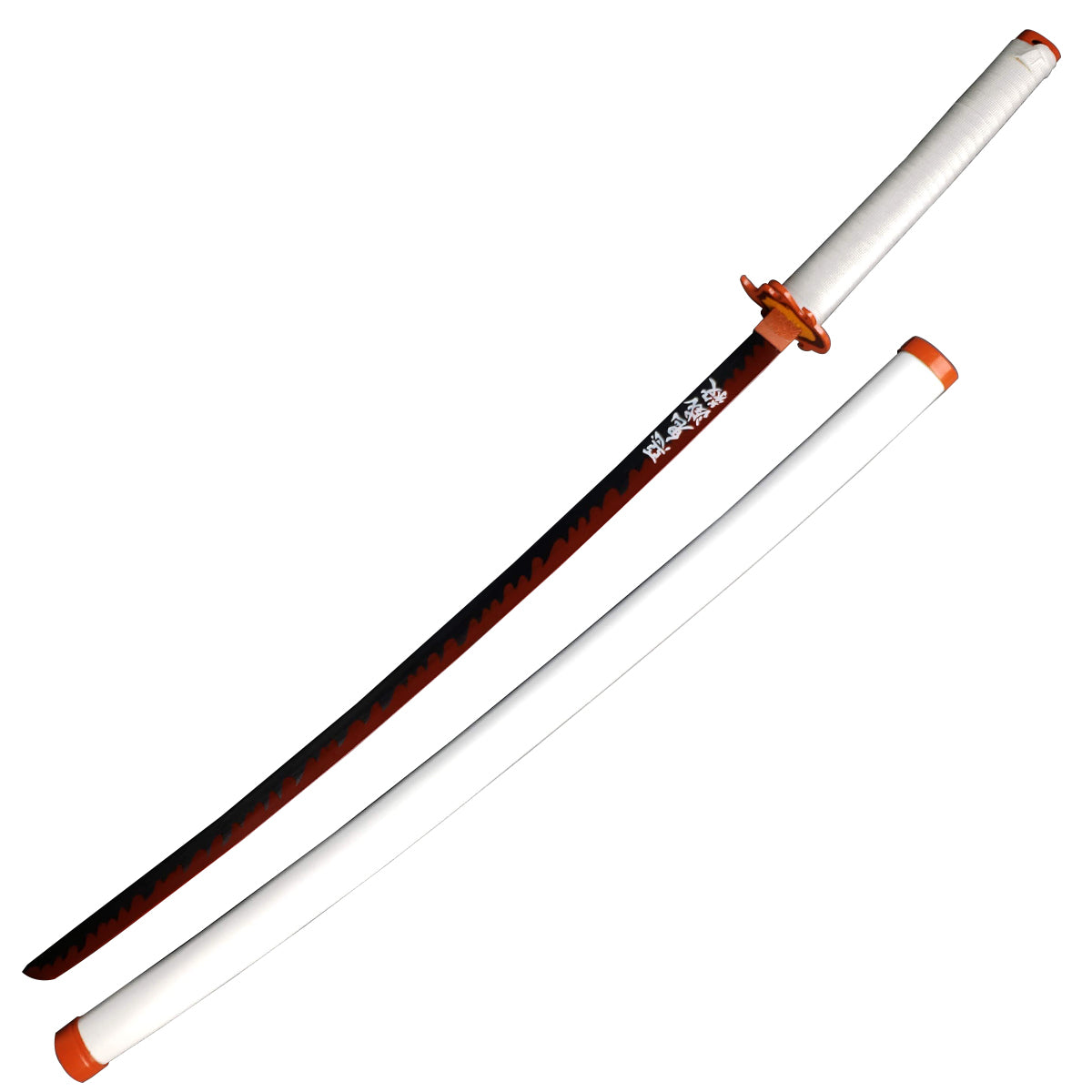 Rengoku Metal Katana Anime Sword with a sleek black blade and white scabbard for collectors