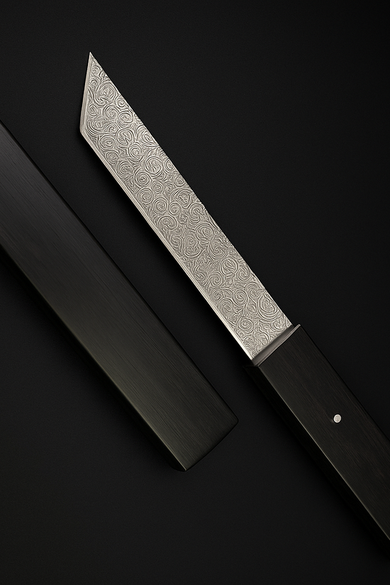 Asuka Suterusu Modern Tanto Knife with intricate blade design and sleek handle for precision cutting