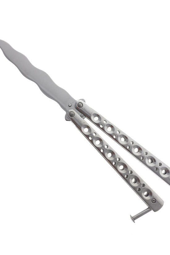 Ballisong Knife Trainer - Chrome Butterfly Knife Practice with a sleek chrome finish and ergonomic design