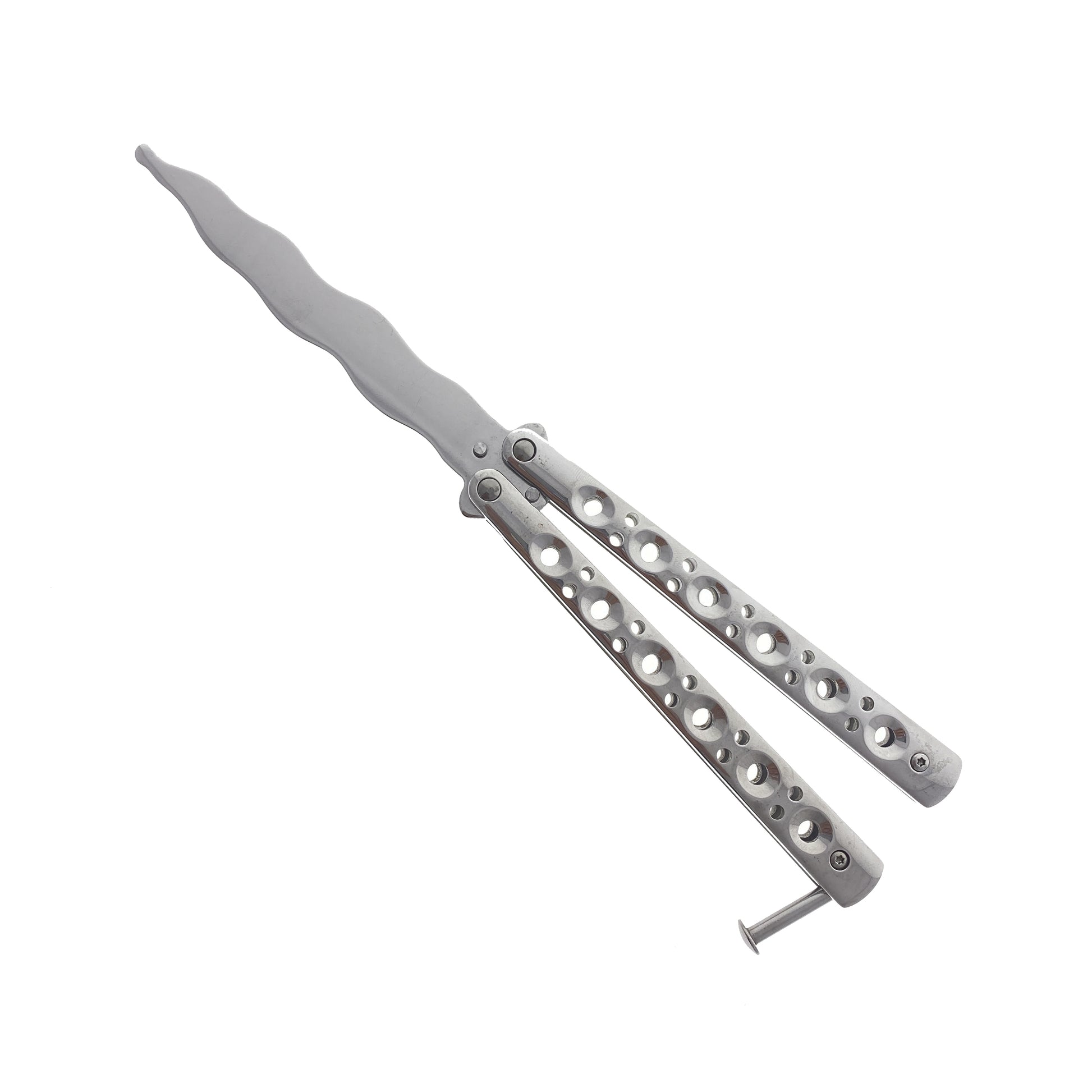 Ballisong Knife Trainer - Chrome Butterfly Knife Practice with a sleek chrome finish and ergonomic design