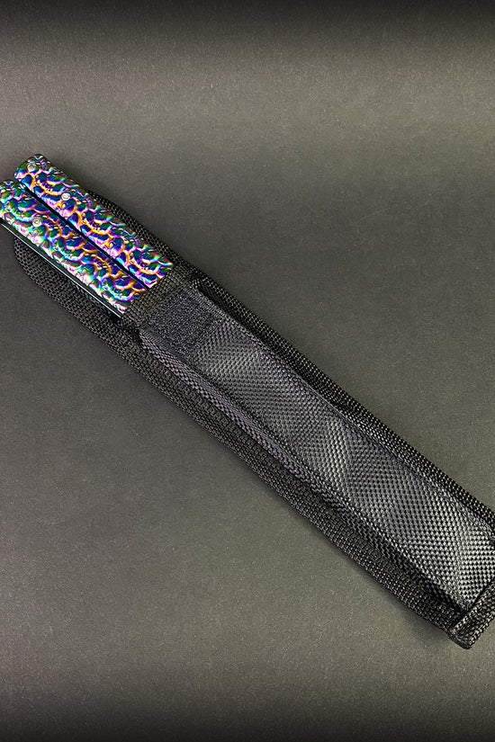 Big Boy Rainbow Butterfly Knife Balisong Trainer with protective nylon sheath for safe practice
