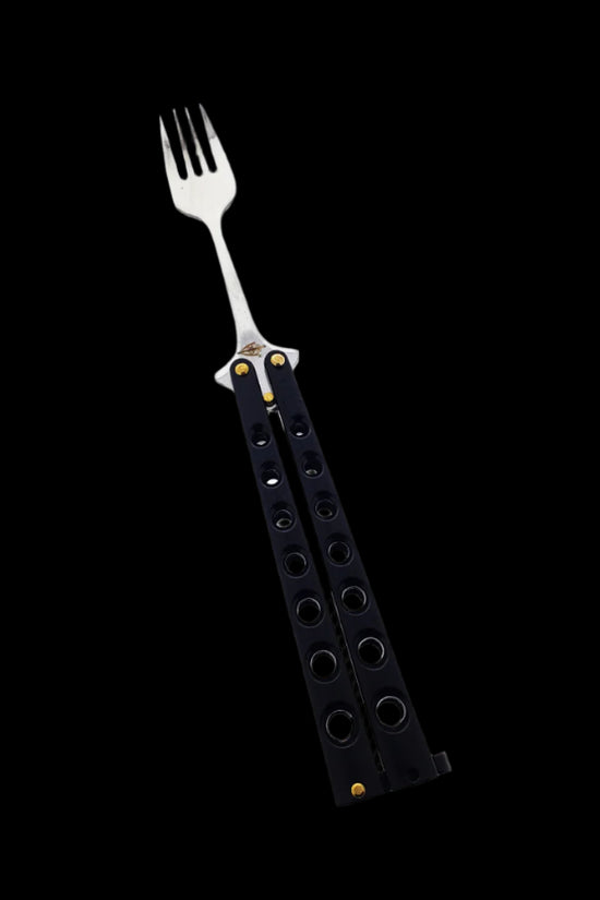 Guild Arms Black Butterfly Knife Fork with ergonomic handle for safe training and practice