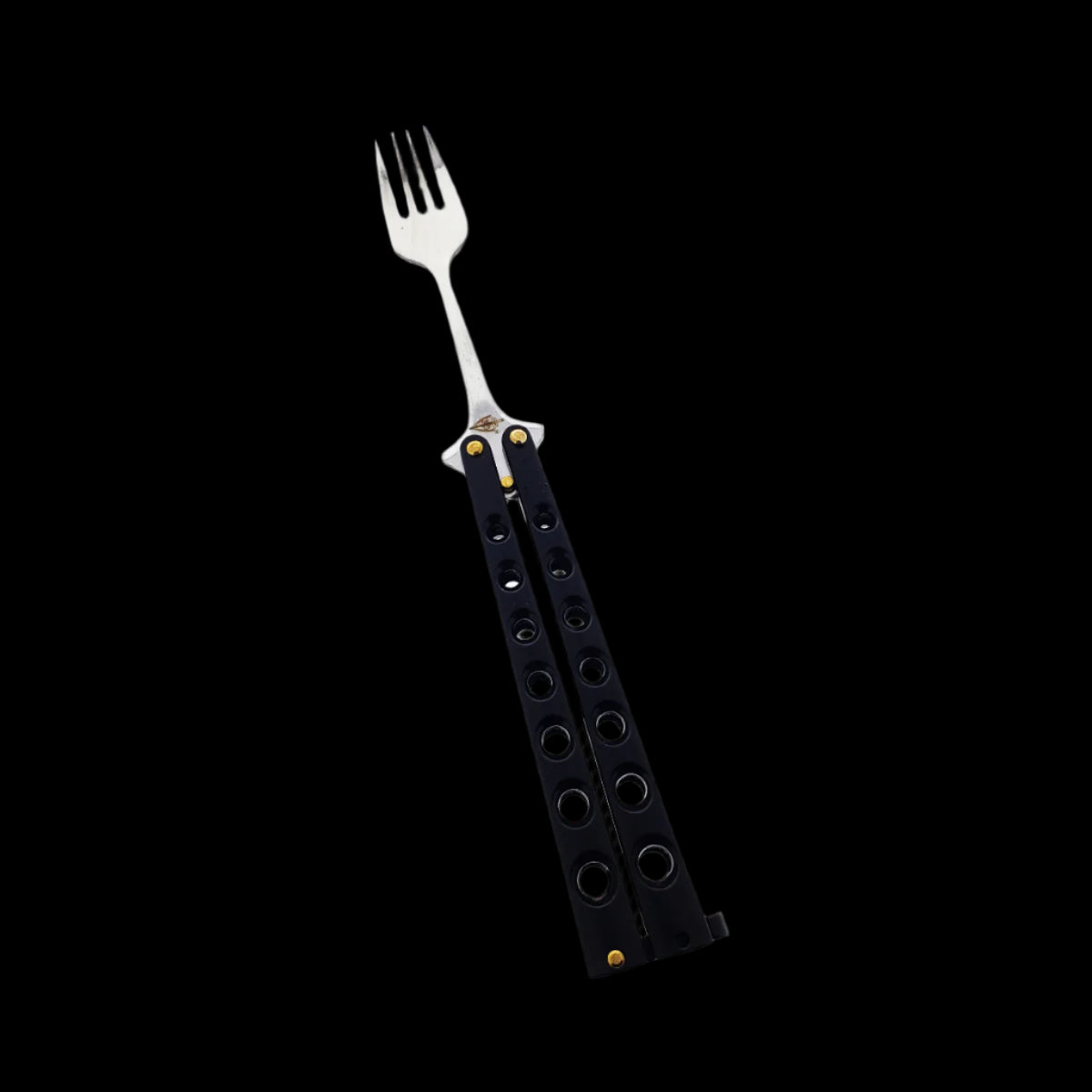 Guild Arms Black Butterfly Knife Fork with ergonomic handle for safe training and practice