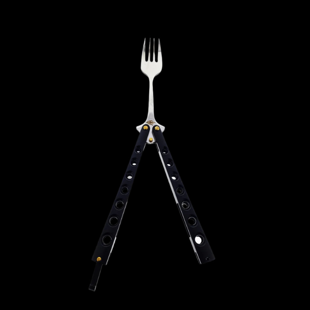 Guild Arms Black Butterfly Knife Fork with stainless steel prongs and a sleek black handle design