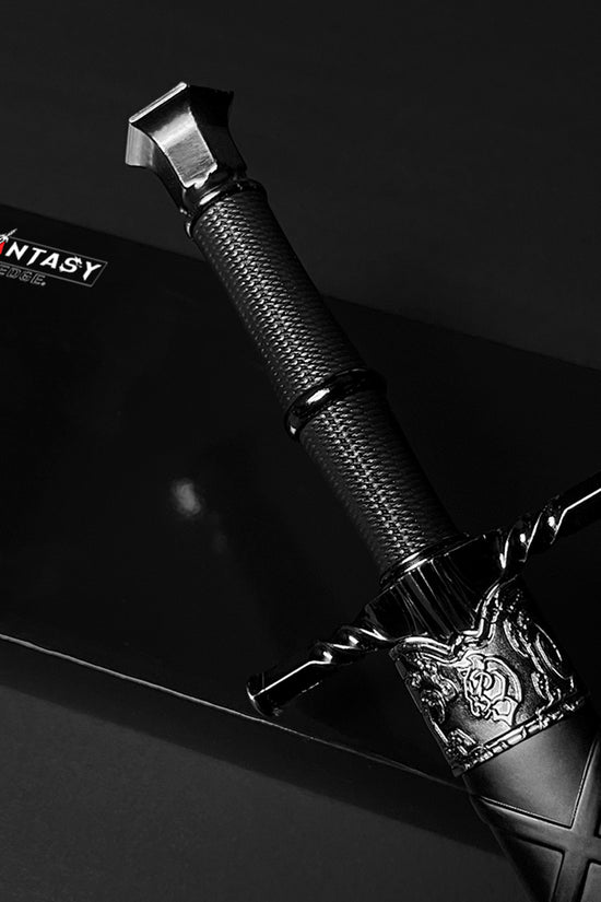 Black medieval dagger w/Black Plastic Scabbard by Guild Arms, featuring ornate grip and sleek design