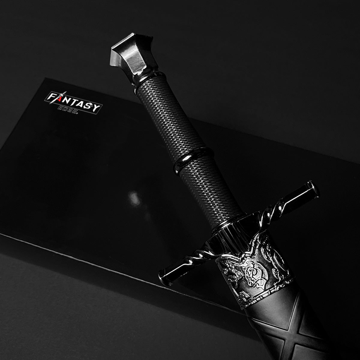 Black medieval dagger w/Black Plastic Scabbard by Guild Arms, featuring ornate grip and sleek design