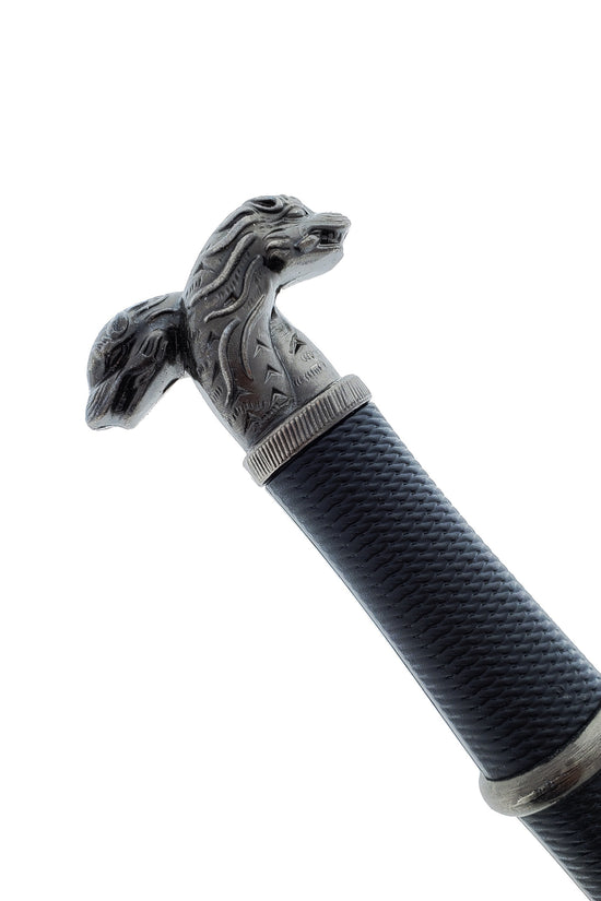 Guild Arms Black Medieval Sword w/Black Plastic Scabbard featuring a detailed decorative hilt