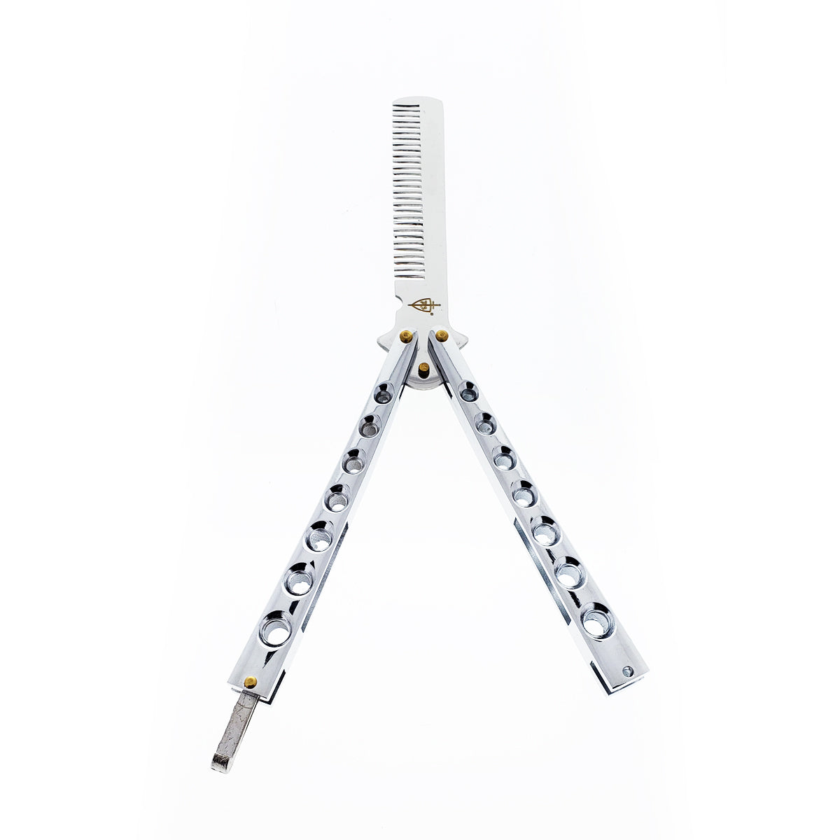 Guild Arms Black Training Butterfly Comb with durable stainless steel design for practice and styling