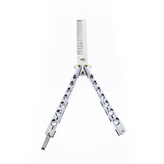 Guild Arms Black Training Butterfly Comb with durable stainless steel design for practice and styling