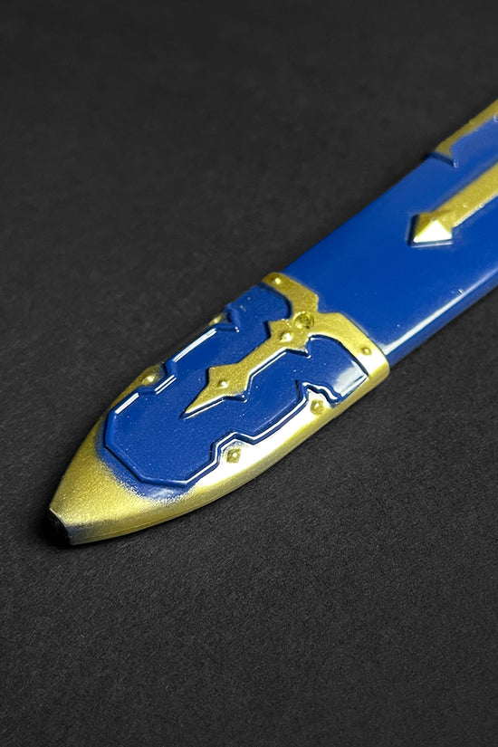 Guild Arms blue fantasy sword letter opener with intricate gold detailing and a sleek design