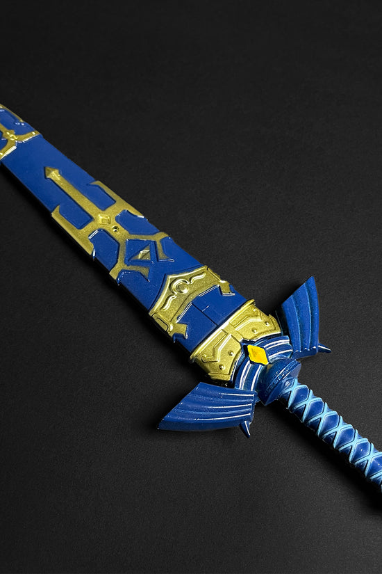 Guild Arms blue fantasy sword letter opener with intricate designs in blue and gold finish