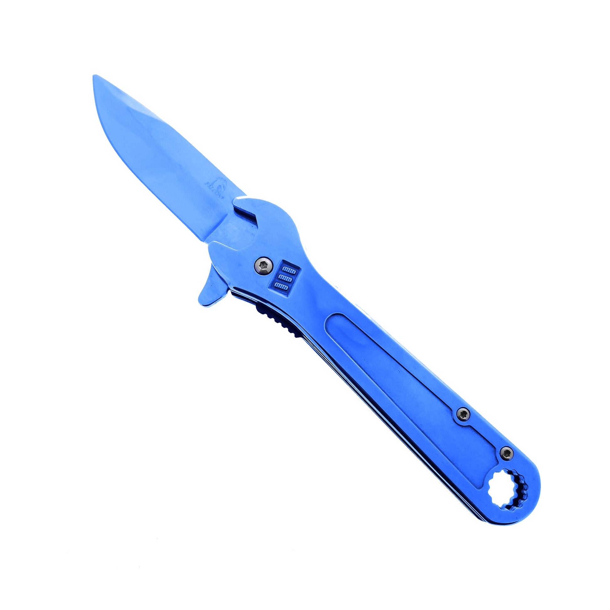 Blue Spring Assisted EDC knife with wrench handle for versatile everyday cutting tasks