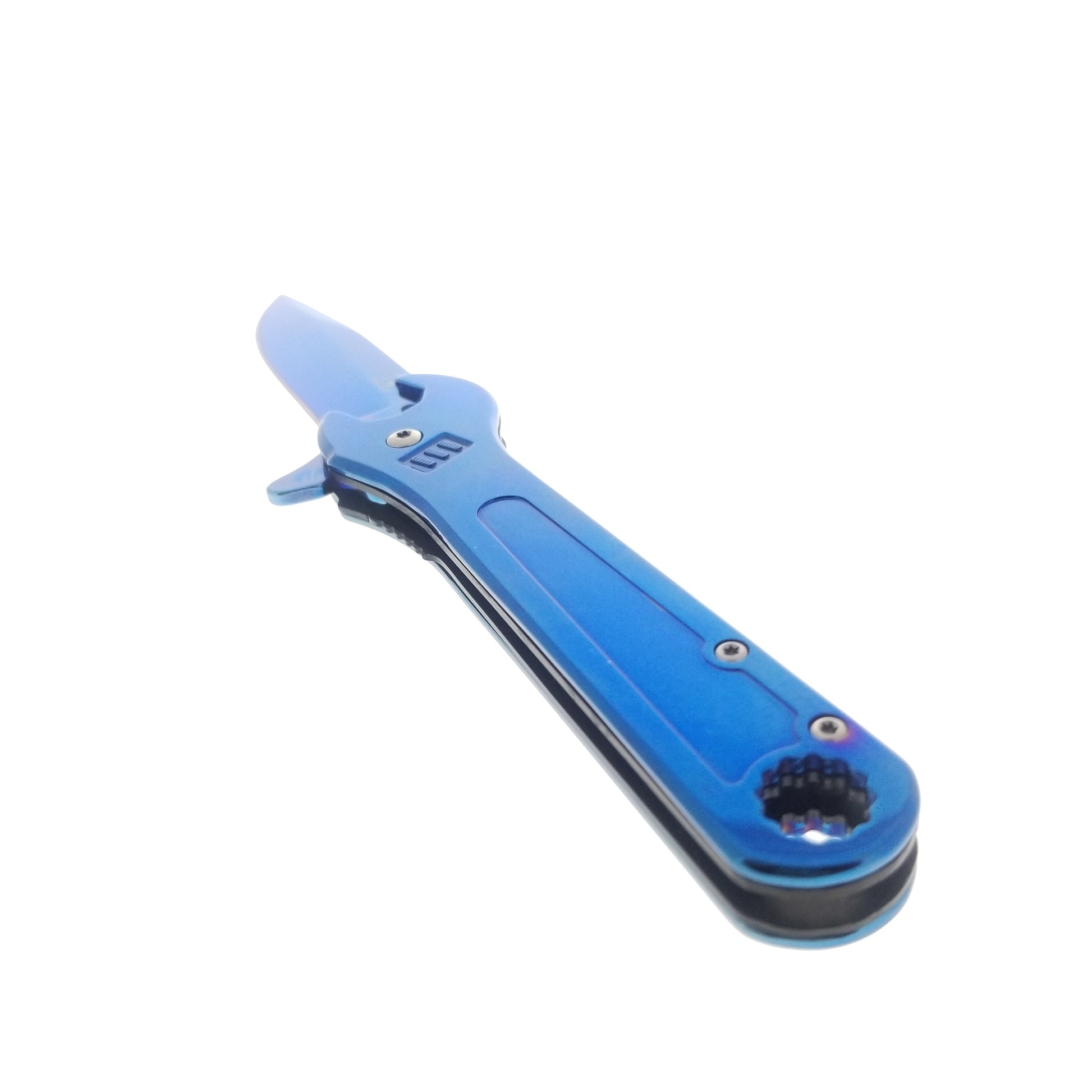 Blue Spring Assisted EDC knife with wrench handle for everyday carrying and versatility