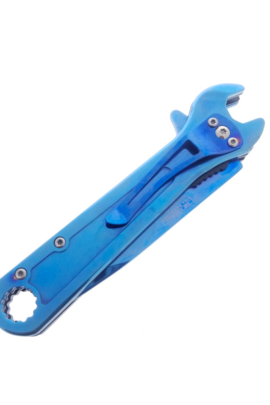 Blue Spring Assisted EDC knife with wrench handle for everyday carry and utility tasks