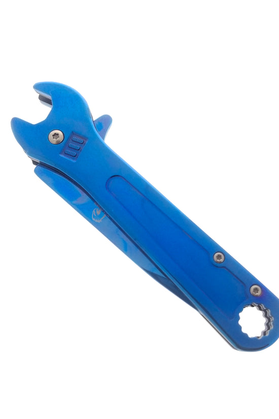 Blue Spring Assisted EDC knife with wrench handle for easy portability and functionality
