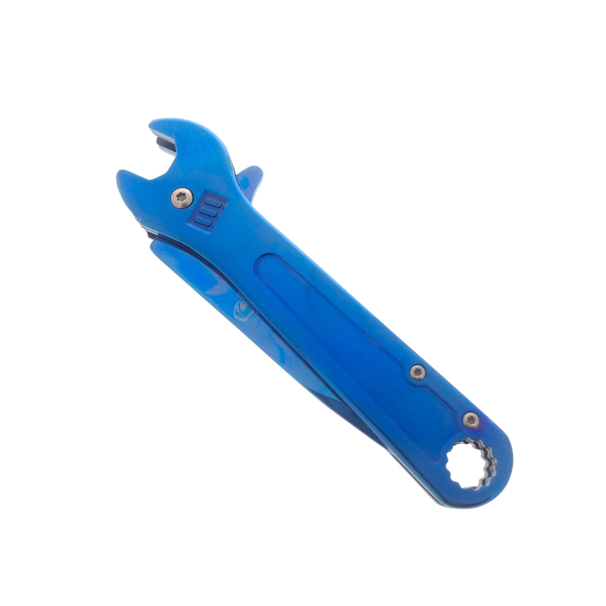 Blue Spring Assisted EDC knife with wrench handle for easy portability and functionality