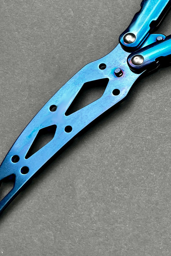 Blue Guild Arms practice butterfly knife for beginners trainer with cutout blade design