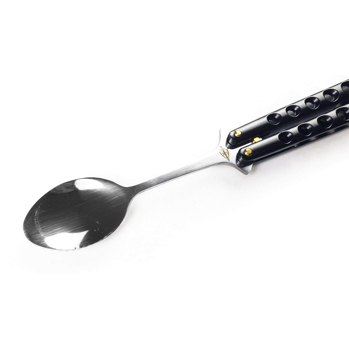 Guild Arms Butterfly Trainer Balisong Spoon Black, perfect for practicing flipping techniques safely