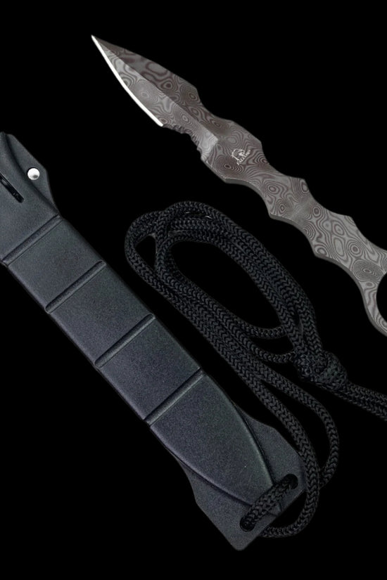 Falcon Damascus fixed blade tactical knife with black sheath and cord buy damascus fixed blade tactical knife online