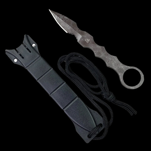 Falcon Damascus fixed blade tactical knife with black sheath and cord buy damascus fixed blade tactical knife online
