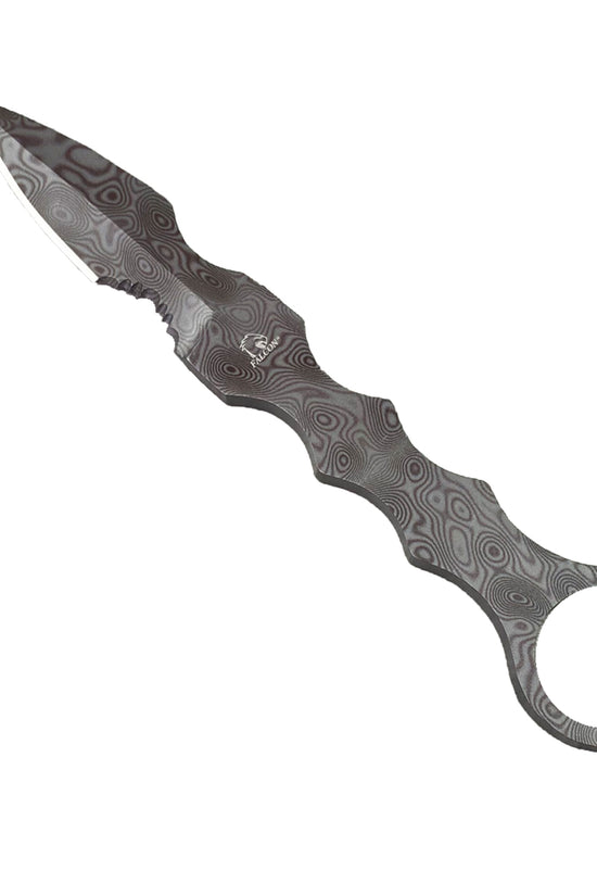 Falcon tactical knife with patterned Damascus fixed blade and ring handle to buy damascus fixed blade tactical knife online