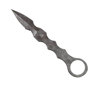 Falcon tactical knife with patterned Damascus fixed blade and ring handle to buy damascus fixed blade tactical knife online