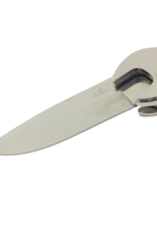 Falcon spring assisted Chrome multi-tool wrench pocket knife for EDC with open polished blade and handle view