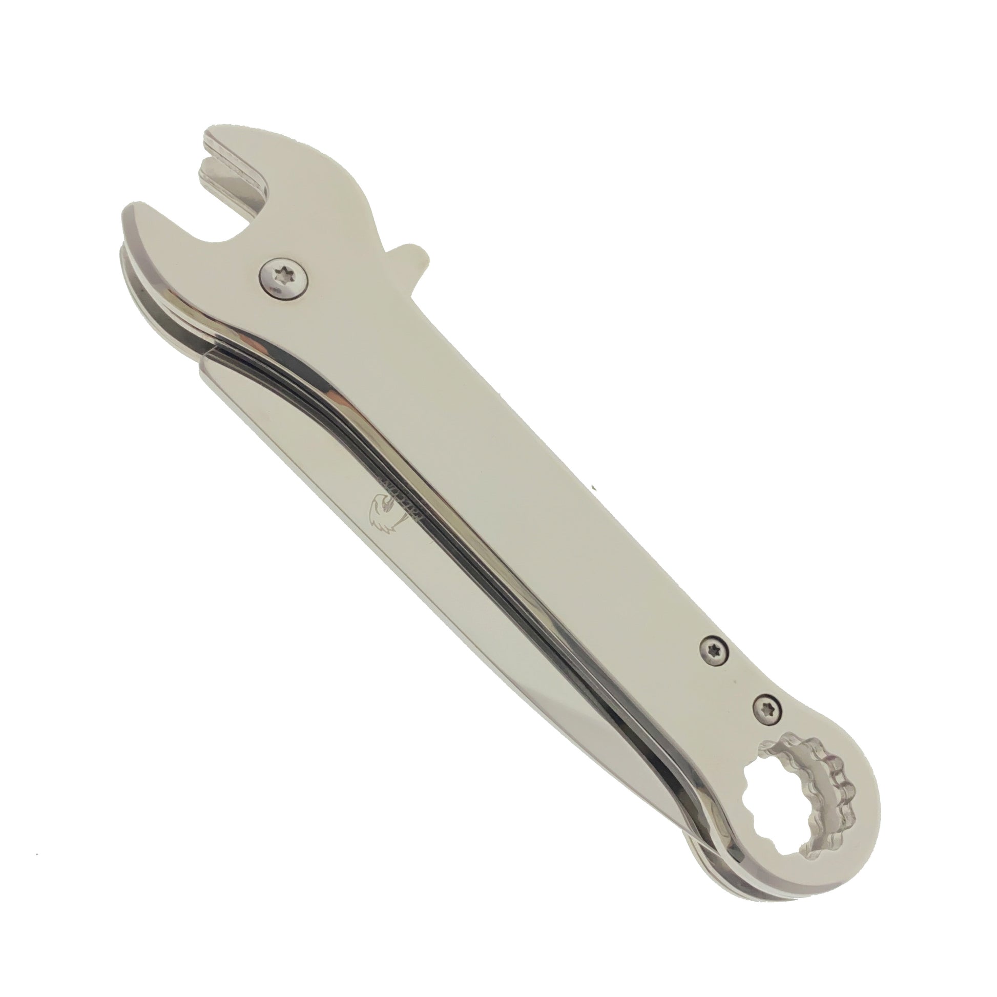 Falcon Chrome multi-tool wrench pocket knife for EDC. Spring assisted folding tool with wrench and bottle opener